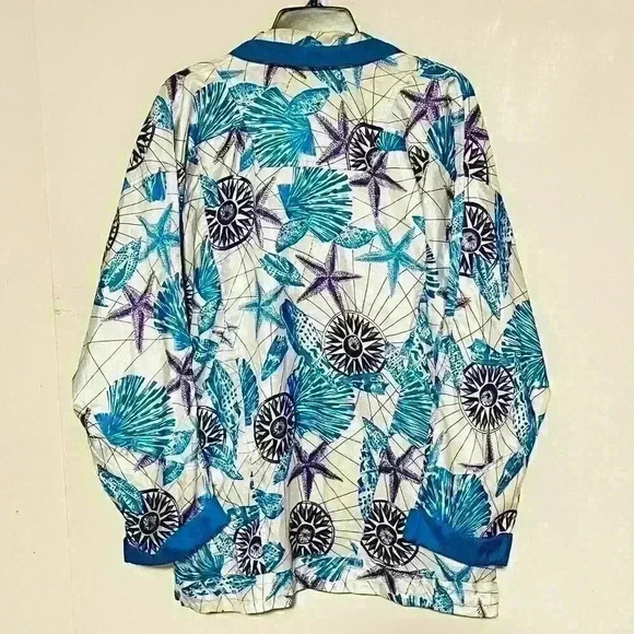 Vintage Lavon 90s Nylon Oversize Zip Up Windbreaker Jacket Beach Starfish Medium - Picture 2 of 8